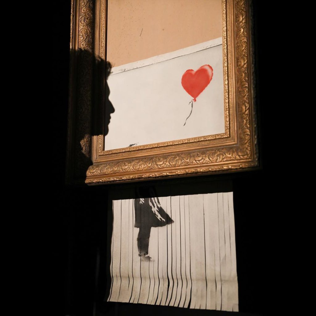 Banksy's <i>Love Is in the Bin</i> (2018). Courtesy of Sotheby's. 