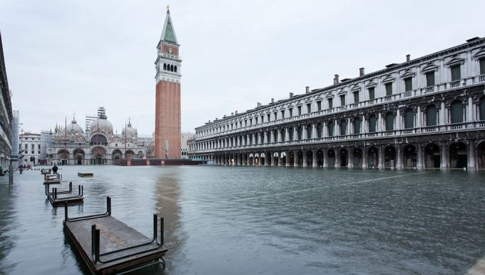 Venice's Piazza San Marco flooded on Monday. Photo courtesy of Royal San Marco hotel, via Facebook.