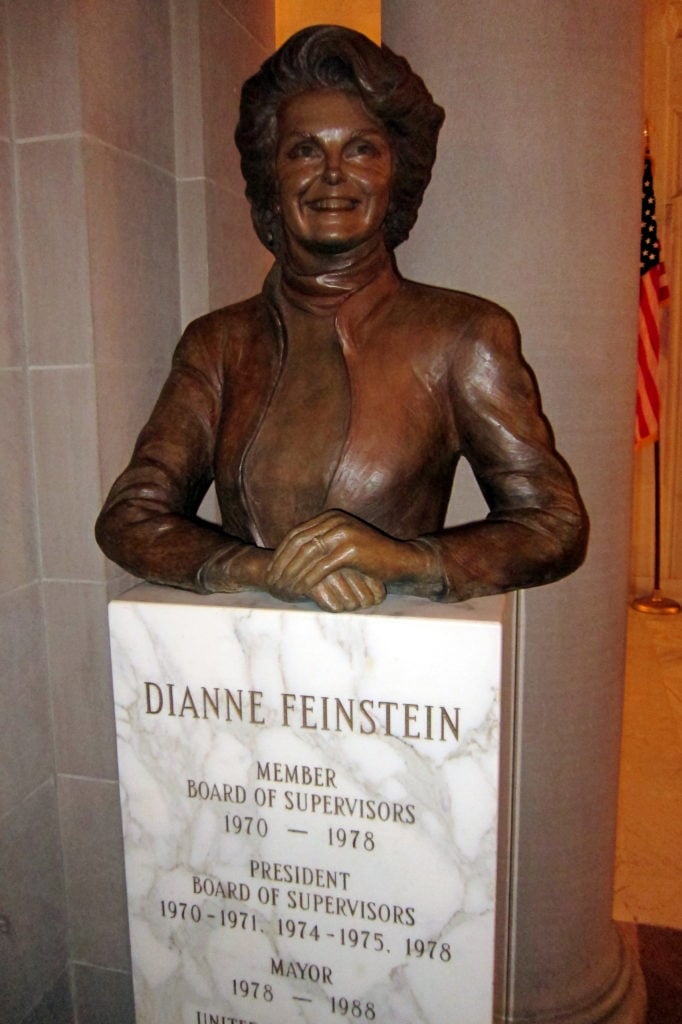 San Francisco only has three public statues of women, including this bust of Senator Dianne Feinstein, the city's first female mayor, located in San Francisco City Hall. Sculptor Lisa Reinertson created the statue in 1996. Photo by Wally Gobetz, via Flickr Creative Commons.