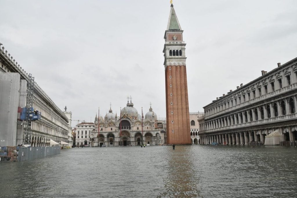The city of Venice shared this photo of the Piazza San Marco flooded on Twitter. Photo courtesy of Comune Venezia.