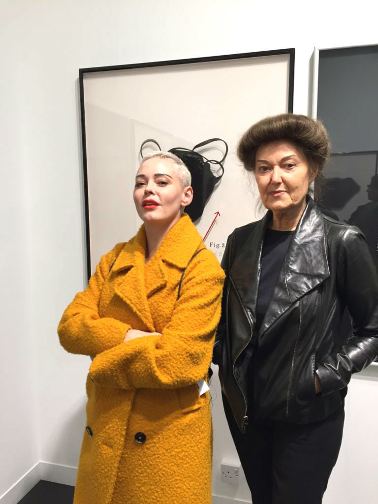 Rose McGowan with artist Mary Kelly. Photo by Kate Brown.