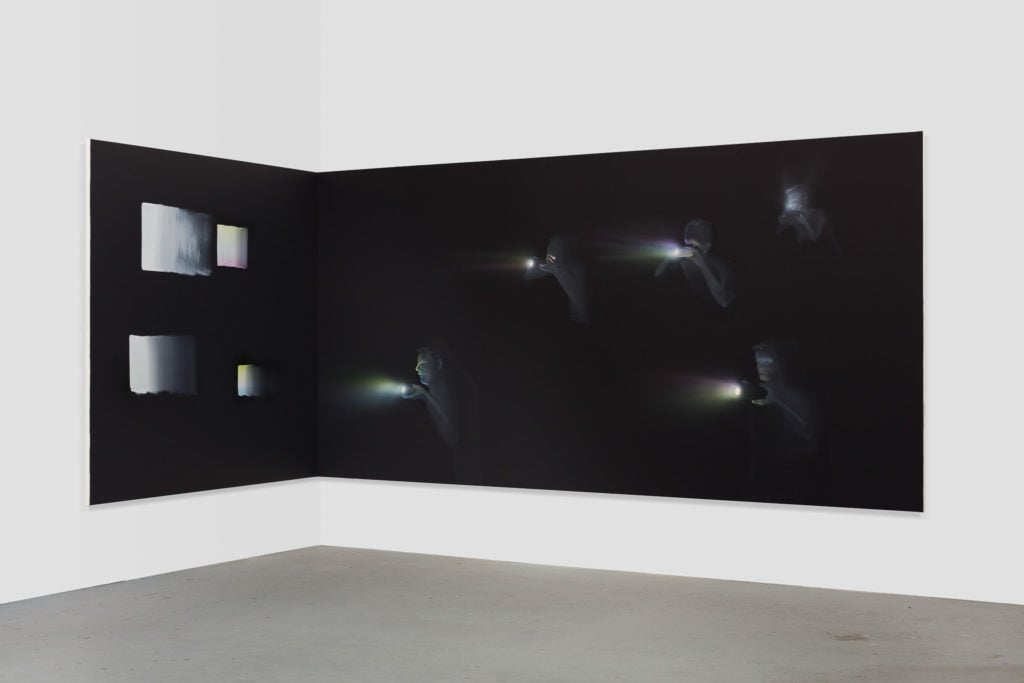 Tala Madani, <i>Corner Projection with Squares</i>, 2018. Image © Tala Madani and courtesy of 303 Gallery, New York.