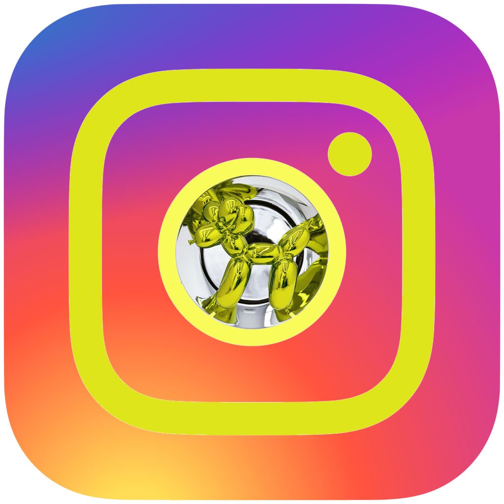 The Instagram logo, with a Jeff Koons Balloon Dog at center.