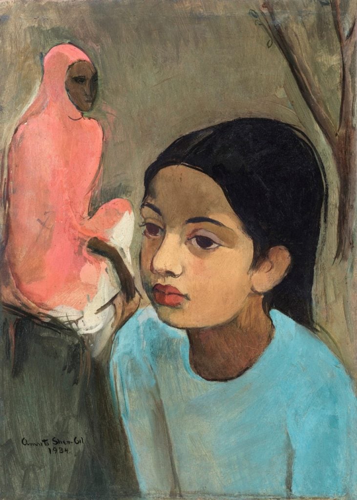 Amrita Sher-Gil, The Little Girl in Blue (1934). Courtesy of Sotheby's India.