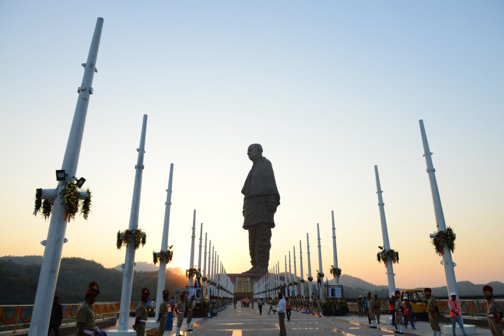 The Statue Of Unity, the world's tallest statue, dedicated to Indian independence leader Sardar Vallabhbhai Patel. Photo by Sam Panthaky/AFP/Getty Images.