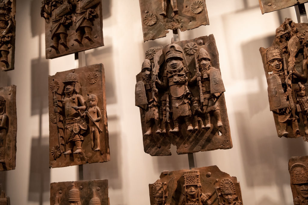 Plaques that form part of the Benin Bronzes at the British Museum. Photo by Dan Kitwood/Getty Images.
