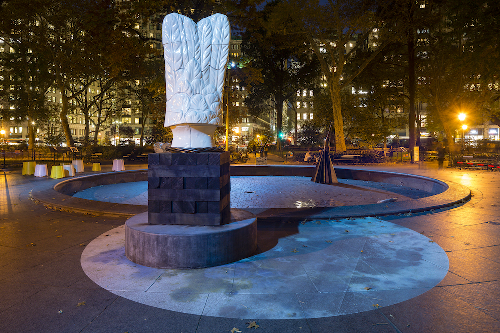 Installation view of "Arlene Shechet: Full Steam Ahead" at Madison Square Park. Photo courtesy of the Madison Square Park Conservancy.