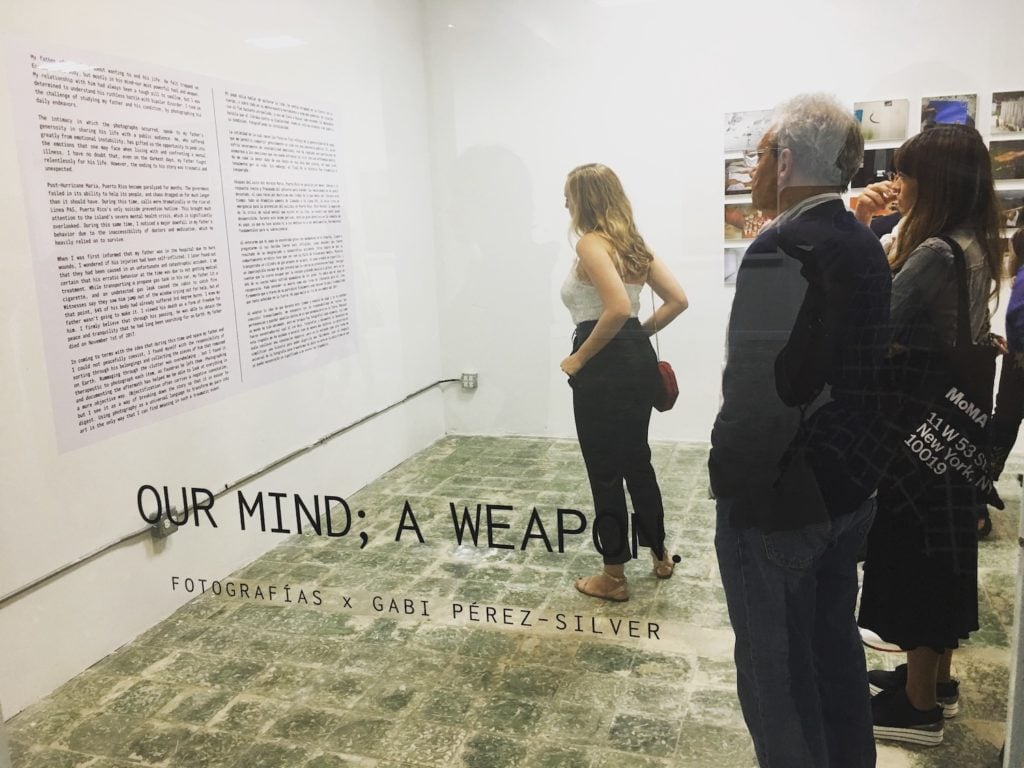 The opening of “Our Mind; A Weapon” by Gabi Pérez Silver at Pública. Image courtesy Pública.