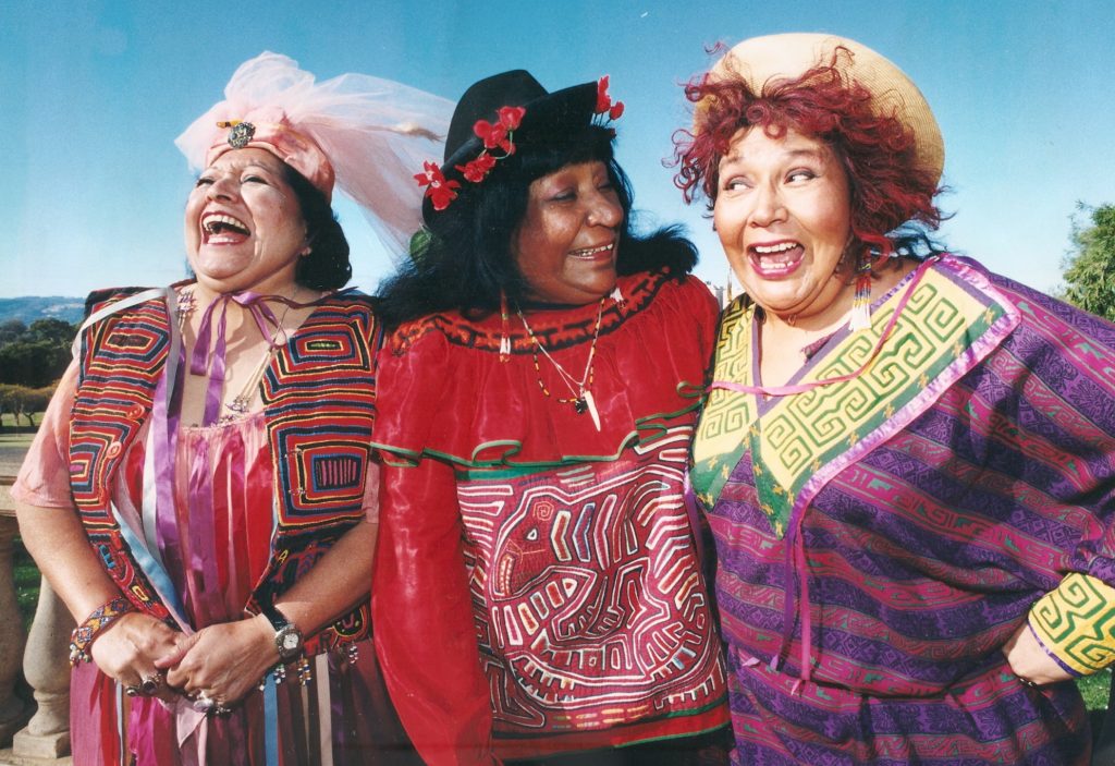 Spiderwoman Theater Reverb-ber-ber-rations (1994). From left: Lisa Mayo, Gloria Miguel, Muriel Miguel. Photo courtesy of the Advertiser/Sunday Mail, Adelaide, Australia. Courtesy of Spiderwoman Theater.