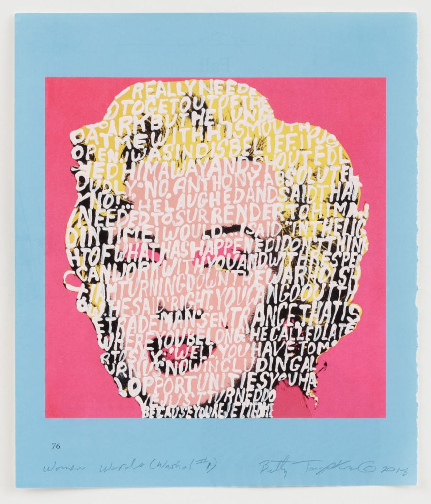 Betty Tompkins, Women Words (Warhol #1),, 2018. Photo courtesy of P.P.O.W.