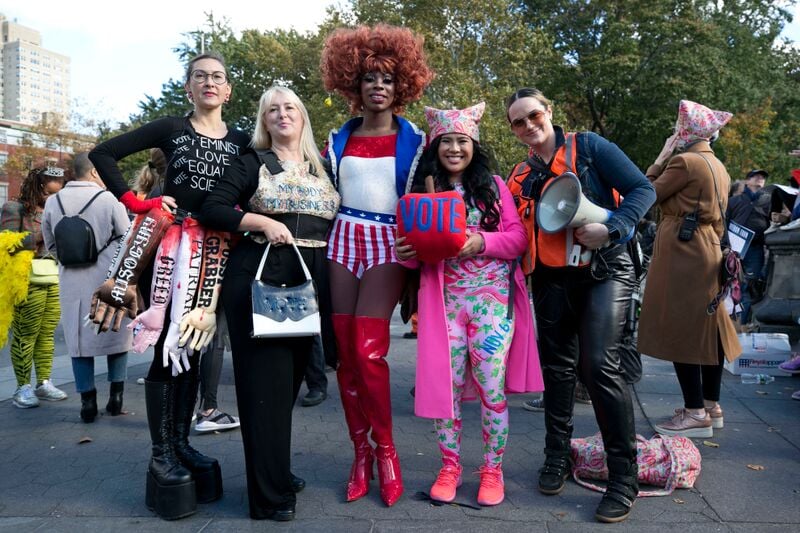 Yvette Molina, Michele Pred, Honey Davenport, Krista Suh, and an organizer at Pred's We Vote Parade. Photo by Pontus Hook.
