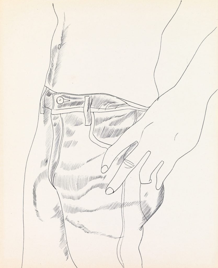 Andy Warhol, <em>Untitled (Hand in Pocket)</em> (ca. 1956). Collection of Mathew Wolf © The Andy Warhol Foundation for the Visual Arts, Inc. / Artists Rights Society (ARS) New York