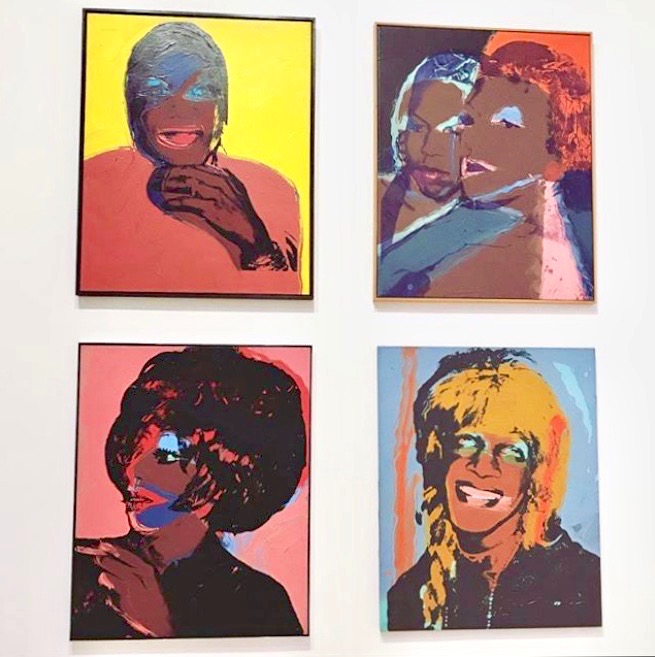 Images from Andy Warhol's "Ladies and Gentlemen" series (1975), depicting [clockwise from left] Alphanso Panell, Ivette and Lurdes, Marsha P. Johnson and Helen/Harry Morales. Image courtesy Ben Davis.