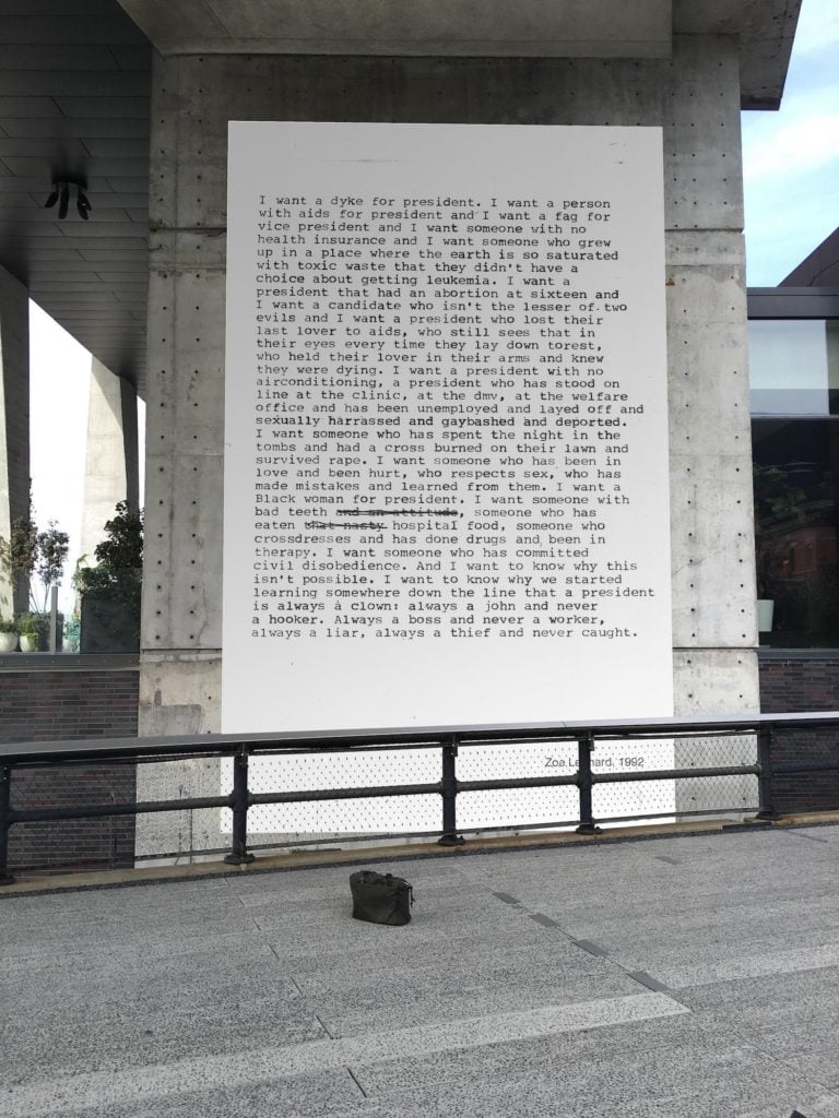 Zoe Leonard, <em>I Want a President</em> at the High Line in New York. Photo courtesy of the High Line Art.
