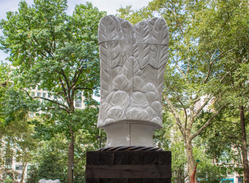 Installation view of "Arlene Shechet: Full Steam Ahead" at Madison Square Park. Photo courtesy of the Madison Park Conservancy.