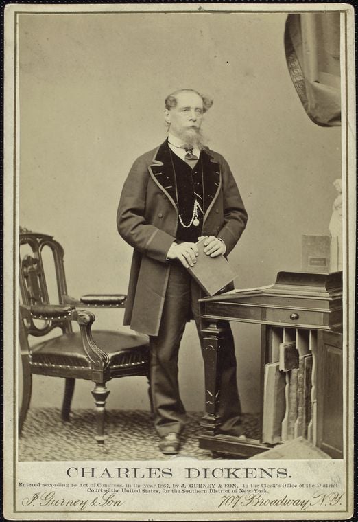 Charles Dickens, 1867, Albumen cabinet card by J. Gurney & Son. Henry W. and Albert A. Berg Collection of English and American Literature.