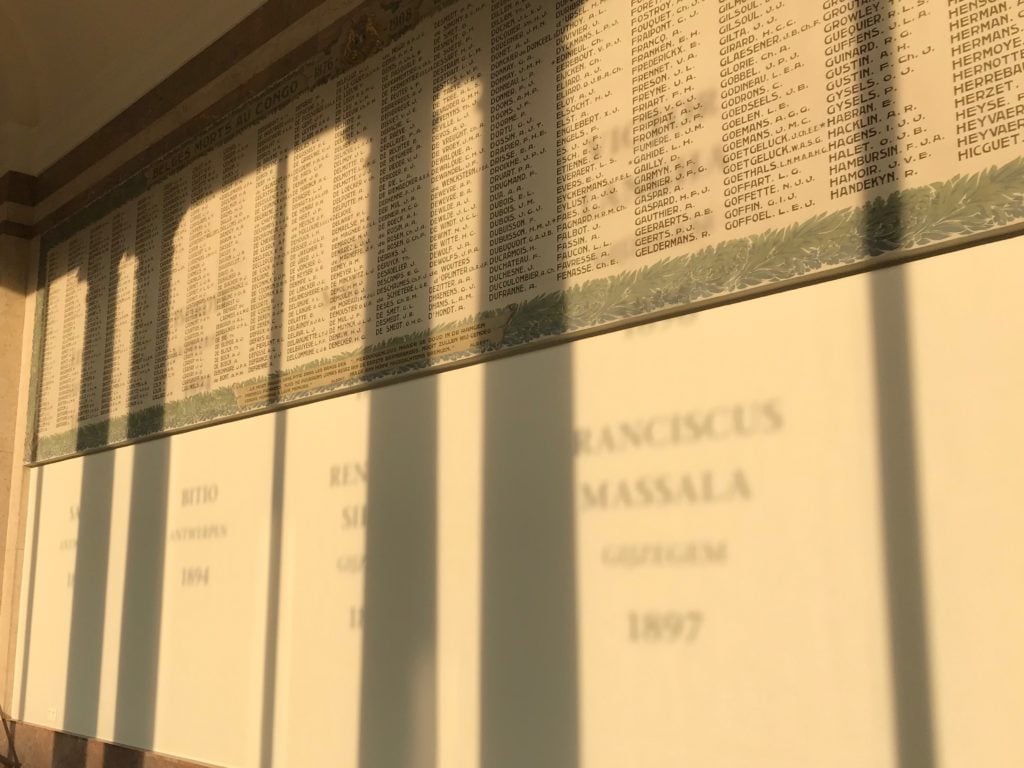 The memorial wall at the AfricaMuseum. Image courtesy Kate Brown.