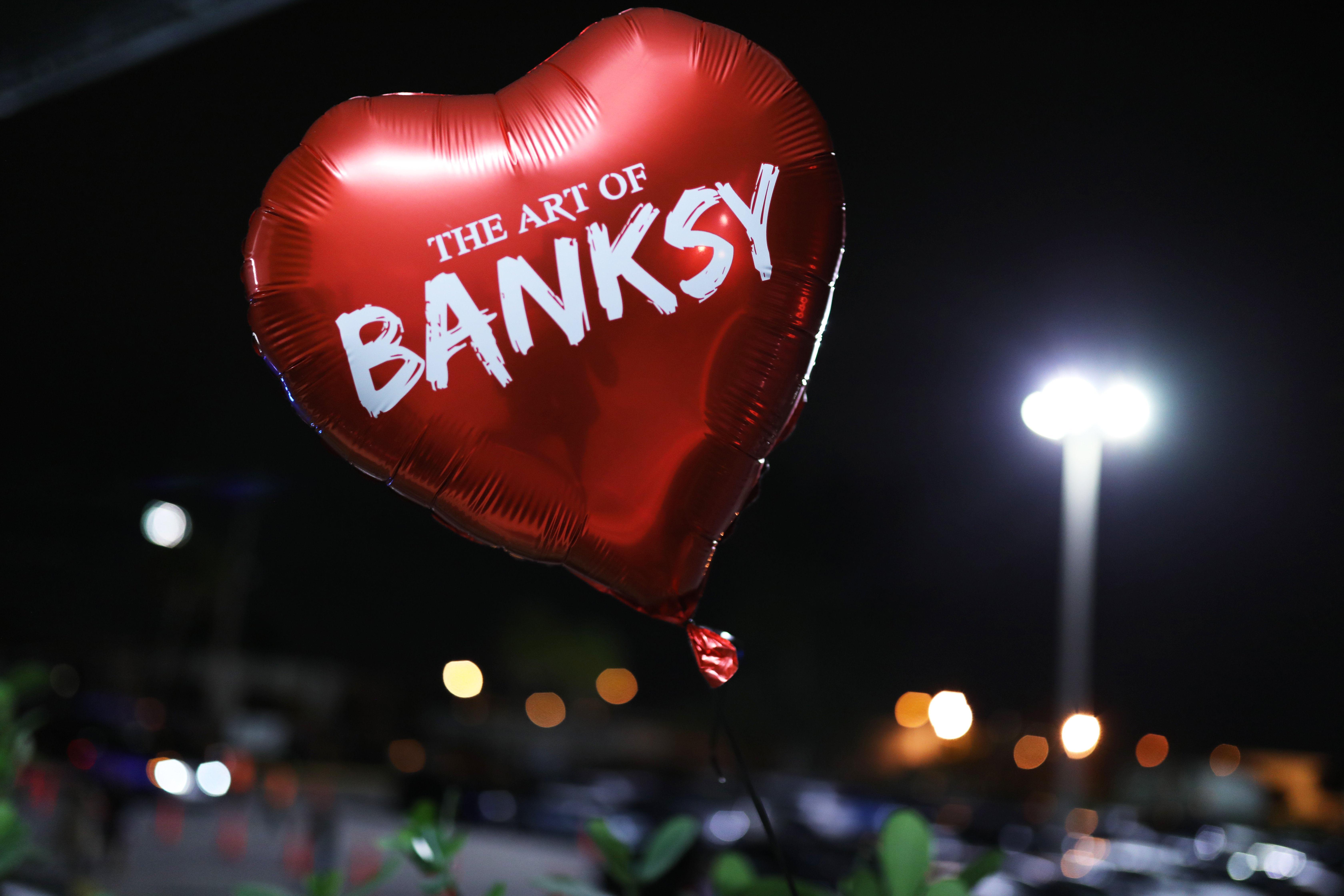 Installation view from "The Art of Banksy" opening party in Miami Beach.