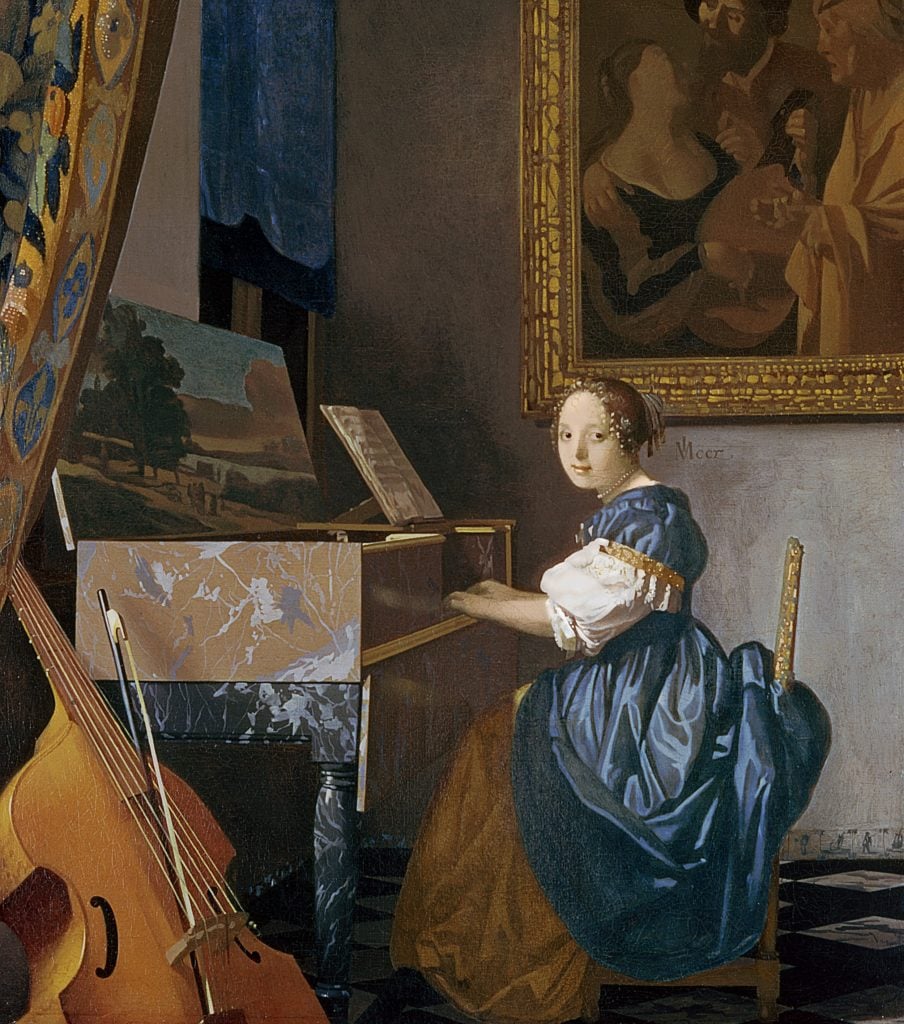 Johannes Vermeer, <i>A Young Lady Seated at a Virginal,</i> ( c.1670). Collection of the National Gallery, London. 