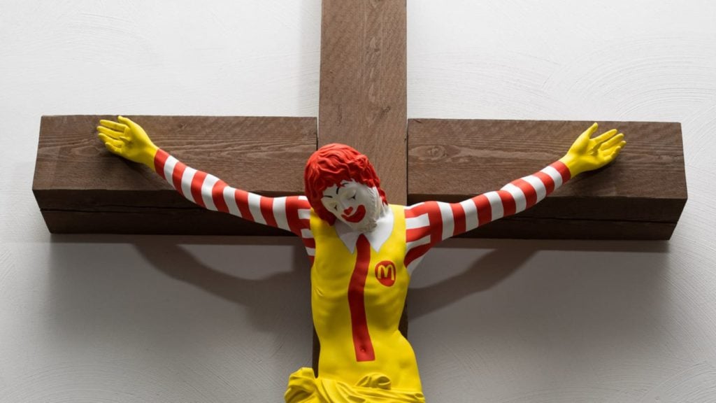 Jani Leinonen, McJesus (2015). The controversial work has become the subject of violent protests at Israel's Haifa Museum of Art. Photo by Vilhelm Sjöström, courtesy of the artist and Zetterberg Gallery.