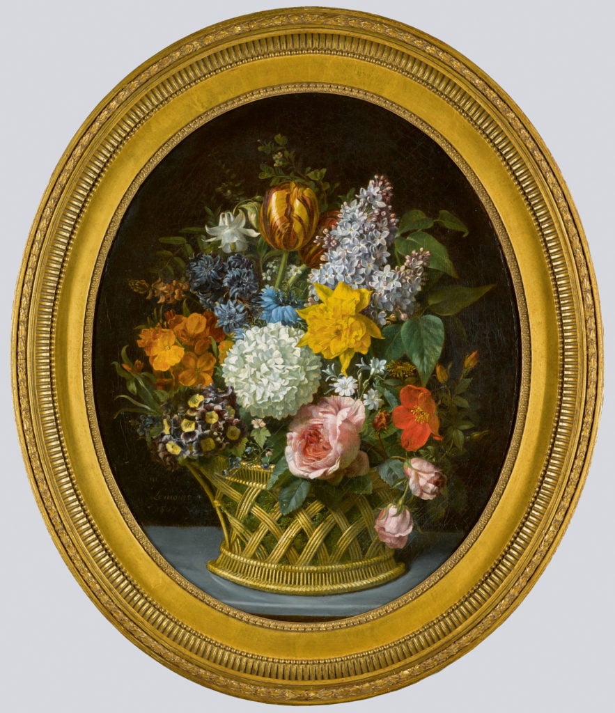 Marie-Victoire Lemoine, <em> Still Life of Spring Flowers in a Basket </em>. Estimate $80,000–120,000. Courtesy of Sotheby's New York. 