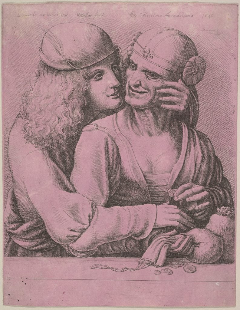 Wenceslaus Hollar, A Young Man Caressing an Old Woman (1646), a reproduction of a lost Leonardo da Vinci drawing. Courtesy of the Metropolitan Museum of Art.