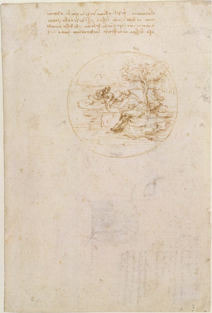 Leonardo da Vinci, <em>Sketch and Notes for an Allegory on the Fidelity of the Lizard (recto)</em> (1496). Courtesy of the Metropolitan Museum of Art.