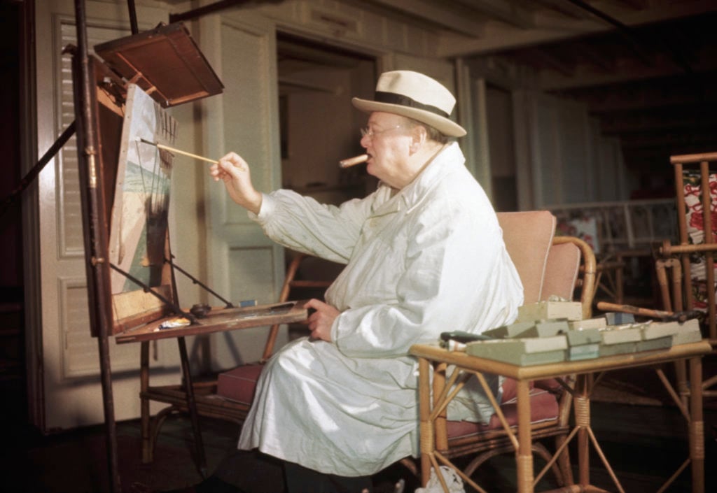 Winston Churchill painting in Miami Beach, Florida, in 1946. Getty Images.