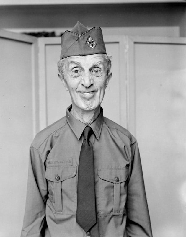 Norman Rockwell in a Boy Scout uniform in 1965. Photo courtesy of the Norman Rockwell Museum. 