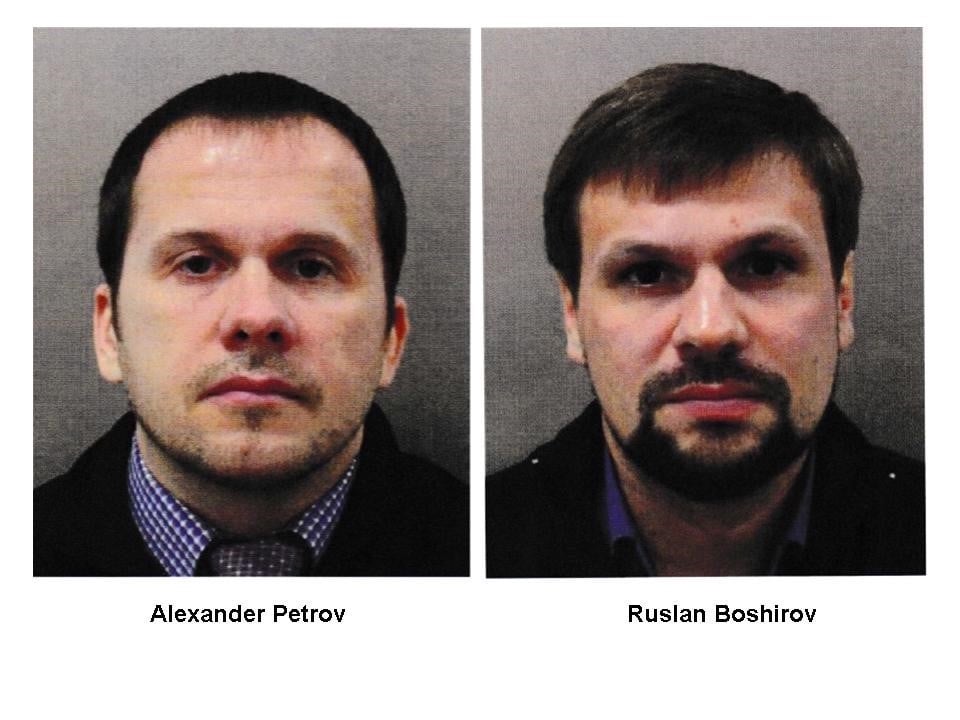 The two suspected Russian spies identified as Alexander Petrov and Ruslan Boshirov. Photo by Scotland Yard/Handout/Anadolu Agency/Getty Images.