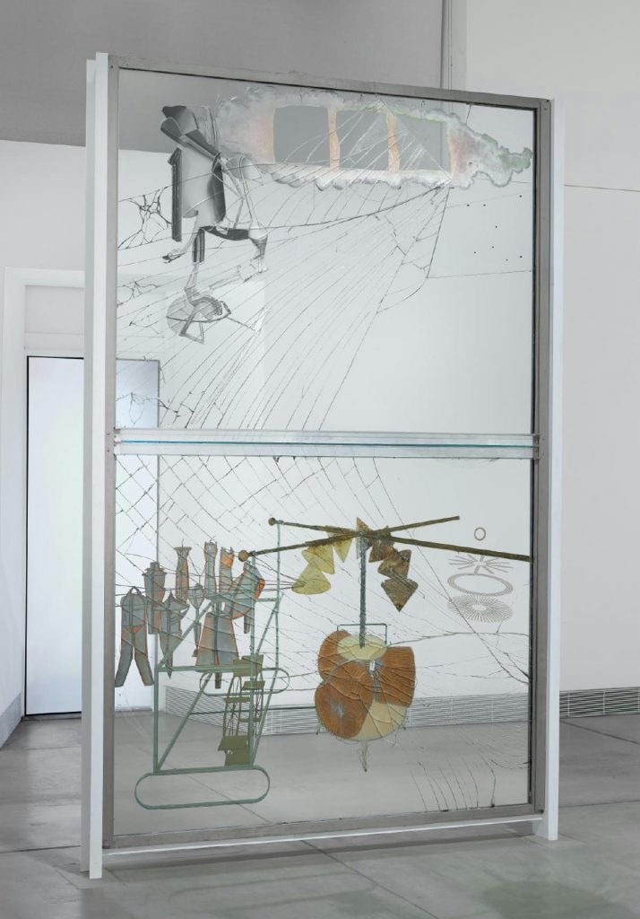 Marcel Duchamp, The Large Glass (The Bride Stripped Bare by Her Bachelors, Even)</em> 1915-23. Collection of the Philadelphia Museum of Art, Succession Marcel Duchamp. 