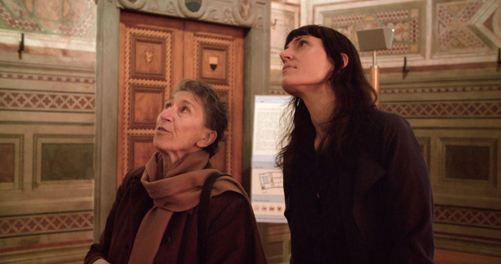 Sylvia Federici [left] and Astra Taylor in What Is Democracy?. Image courtesy Zeitgeist Films.
