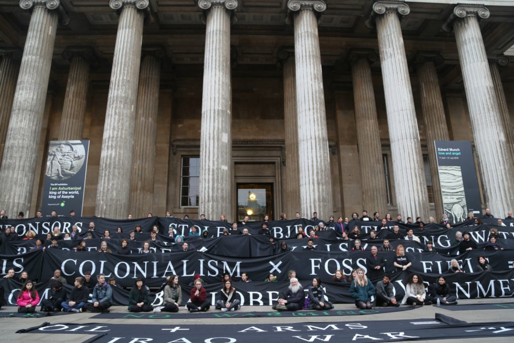 Climate change activists protest at the British Museum. Photo by Diana More, courtesy of BP or not BP?