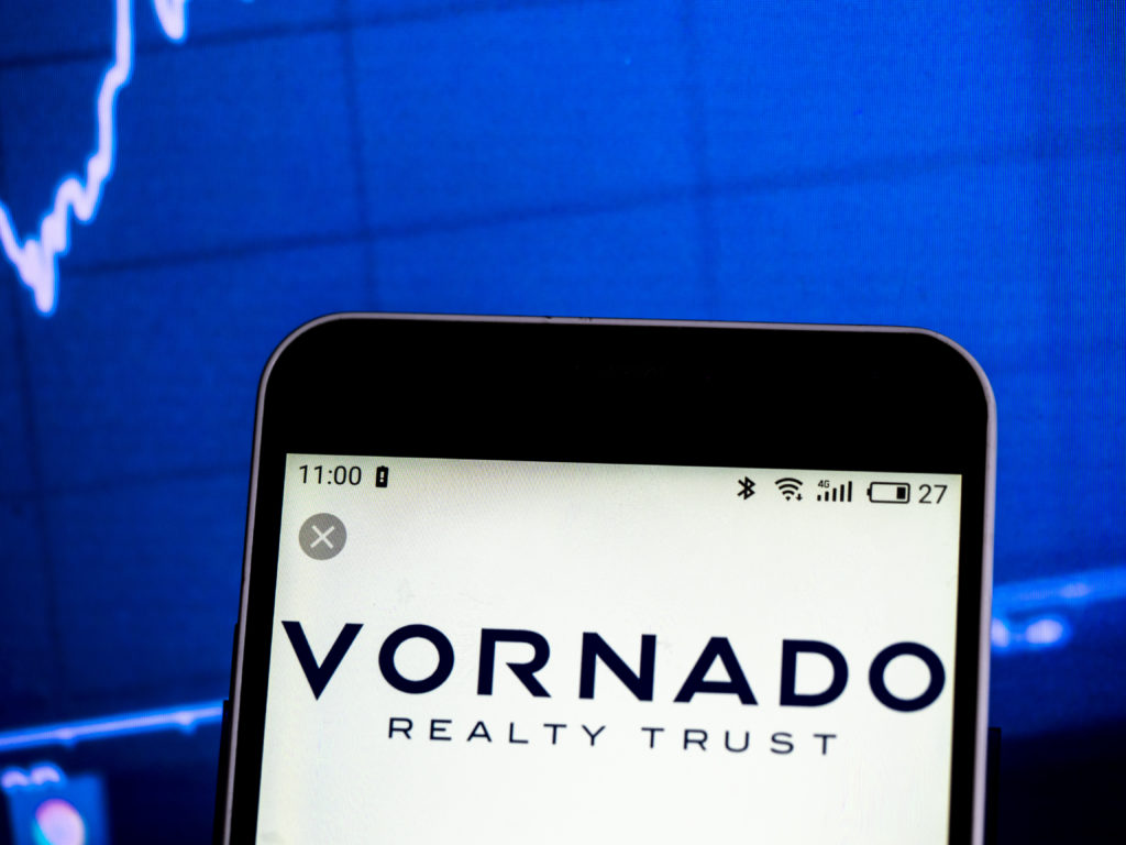 

 Vornado Realty Trust Real estate investment trust company logo seen displayed on a smart phone. Photo by Igor Golovniov/SOPA Images/LightRocket/Getty Images.