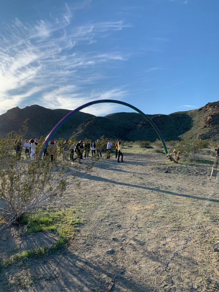 Pia Camil, <em>Lover's Rainbow</em> (2019) at Desert X. Photo by Sarah Cascone. 