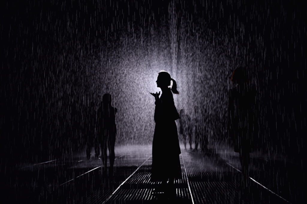 Random International's "Rain Room" was displayed at the Yuz Museum in 2018. Photo courtesy of the Yuz Museum.