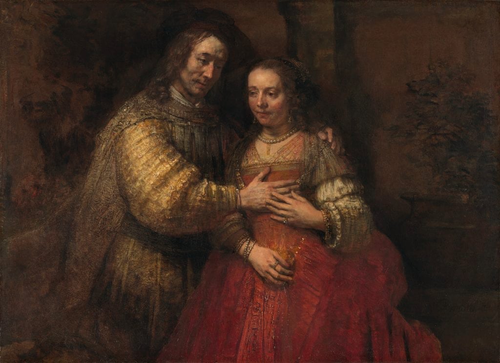 Rembrandt van Rijn, <i>Isaac and Rebecca</i> (c. 1665-69). Known as <i>The Jewish Bride</i>. Courtesy the Rijksmuseum.