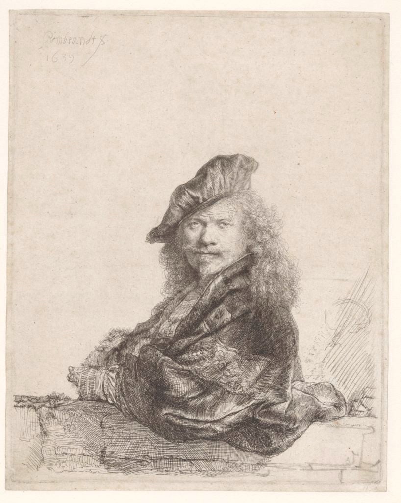 Rembrandt van Rijn, <i>Self-portrait With the Forearm Leaning on a Stone Threshold</i> (1639). Courtesy the Rijksmuseum.