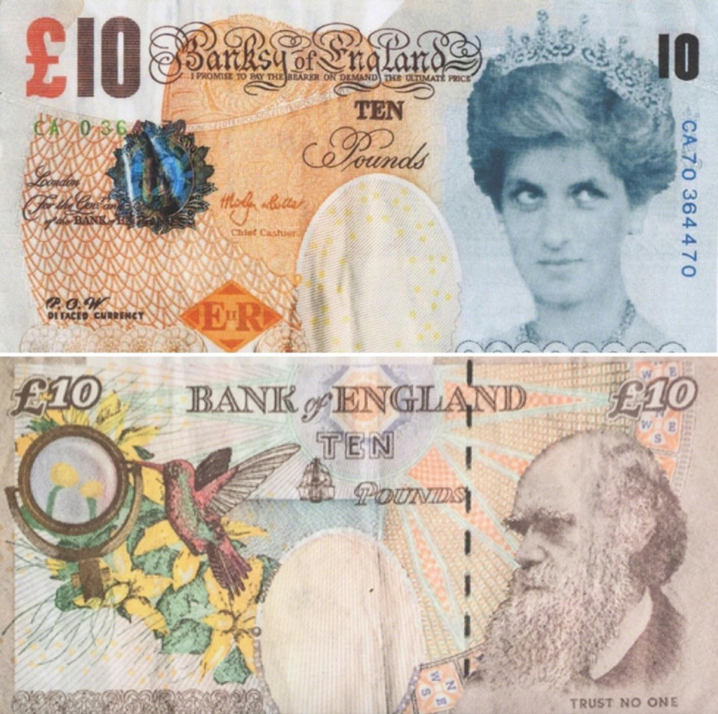 Banksy, Di-faced Tenner 2004). Courtesy of of Pest Control Office, ©Banksy.