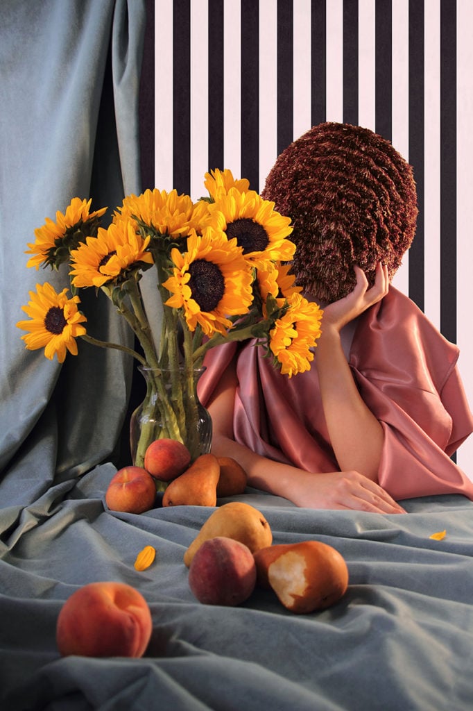 Aleksandra Stone, <em>Sunflowers & Pears</em> (2015). Photo courtesy of Pen + Brush. 