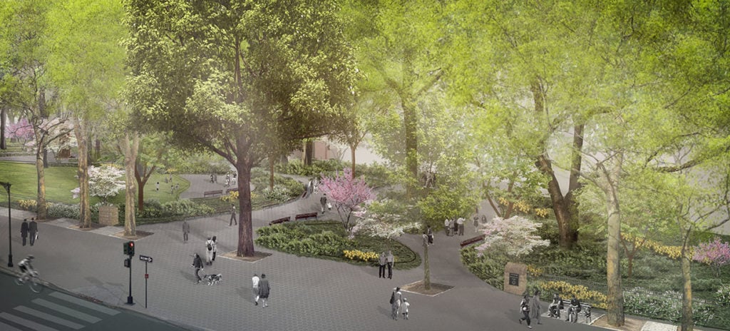 Aerial view of Teddy Roosevelt Park at the American Museum of Natural History. Image courtesy of Studio Gang Architects, 2018.