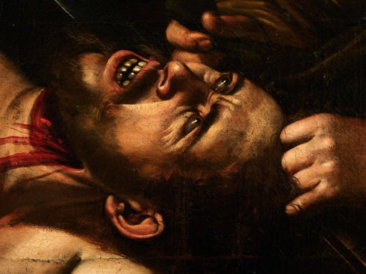 Caravaggio, Judith Beheading Holofernes (circa 1607), detail. Courtesy of Cabinet Turquin.