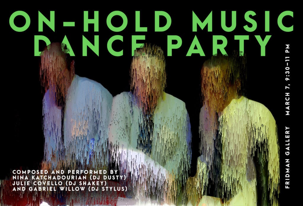 Invitation image for Nina Katchadourian's On-Hold Music Dance Party. Image courtesy of Fridman Gallery.