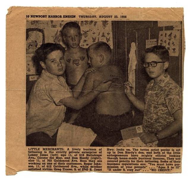 Ed Hardy's childhood tattoo shop in the local paper (1956). Photo courtesy of Ed Hardy.