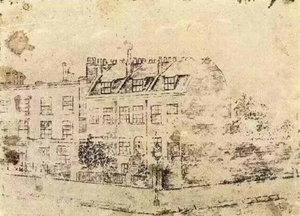 A drawing of 87 Hackford Road, possibly by Vincent van Gogh. Courtesy of a private collection.