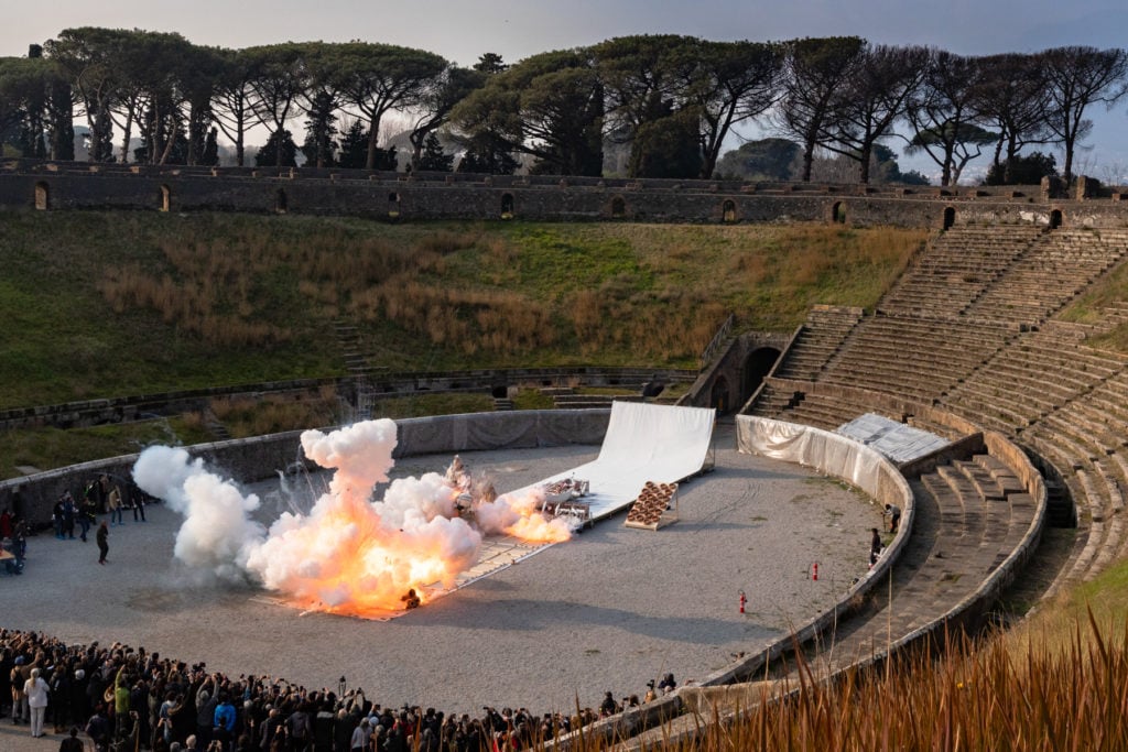 The ignition of Explosion Studio by Cai Guo-Qiang at the Amphitheater of Pompeii in February 2019. Photo: Wen-You Cai, courtesy Cai Studio.