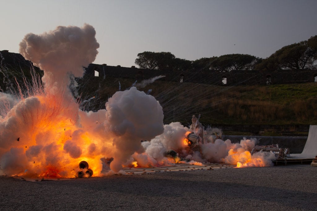 Fireworks go off in Cai Guo-Qiang's <i>Explosion Studio</i>. Photo: Yvonne Zhao, courtesy Cai Studio.