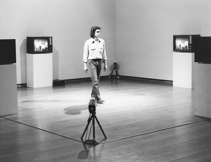 peter campus with his installation <i>Optical Sockets</i> (1973). Courtesy of Cristin Tierney.