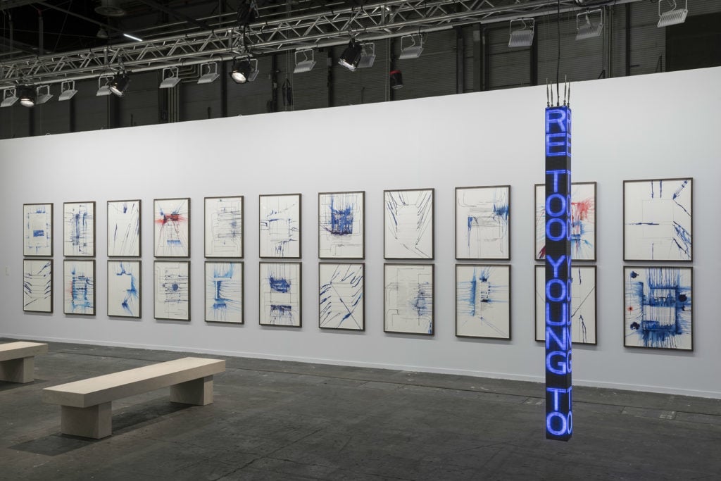 Installation of Jenny Holzer's work at Hauser & Wirth's booth, ARCO Madrid 2019. © Jenny Holzer. All rights reserved DACS, London/Artists Rights Society (ARS), New York. Courtesy the artist and Hauser & Wirth.