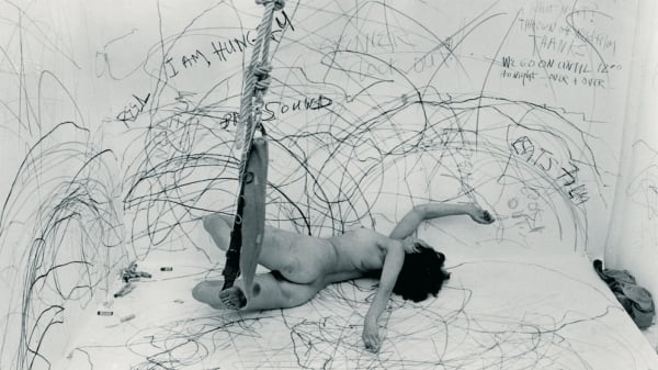 Carolee Schneemann, <em>Up to and Including Her Limits</em>. Photo courtesy of the artist's estate/NYU Tisch School of the Arts.